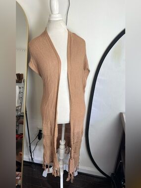 Old navy Women’s Lightweight Open-Front Fringe Cardigan Sweater - Tan size L